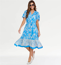 Border Print Short Sleeve Dress - LS667